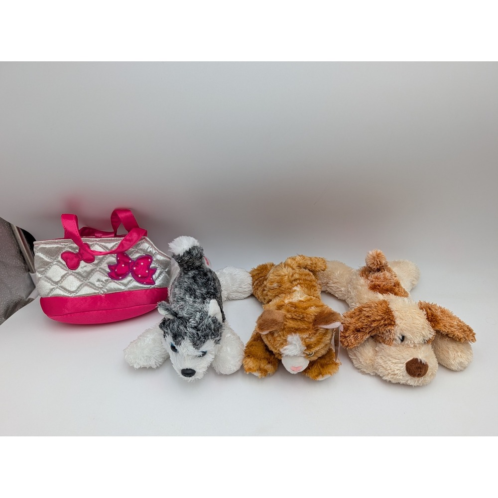 Aurora Plush Animal Lot Husky Ginger Cat Spotted Dog Pink Silver Purse